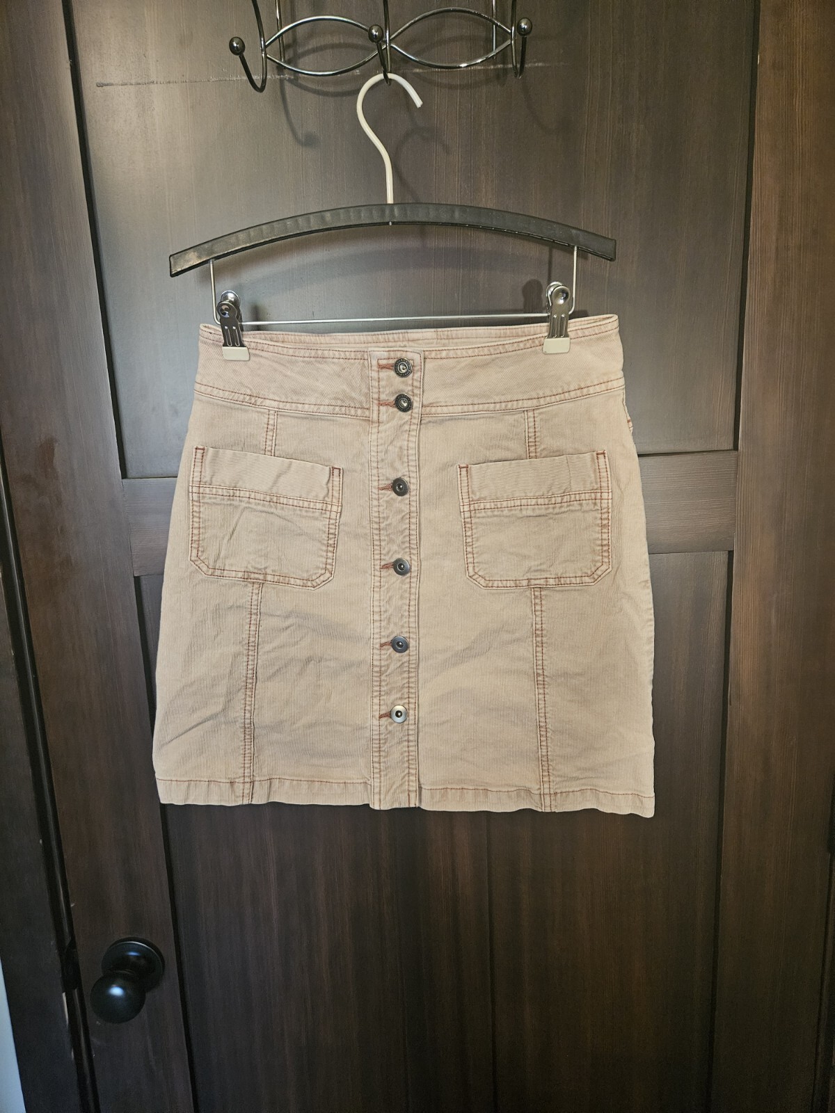 EUC Women's prAna Pink Corduroy  Button Front Straight Pencil Skirt Size 4 Small