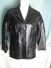 Excelled Leather Jacket Womans Large Long Car Coat Style Buttons Lined Epoc