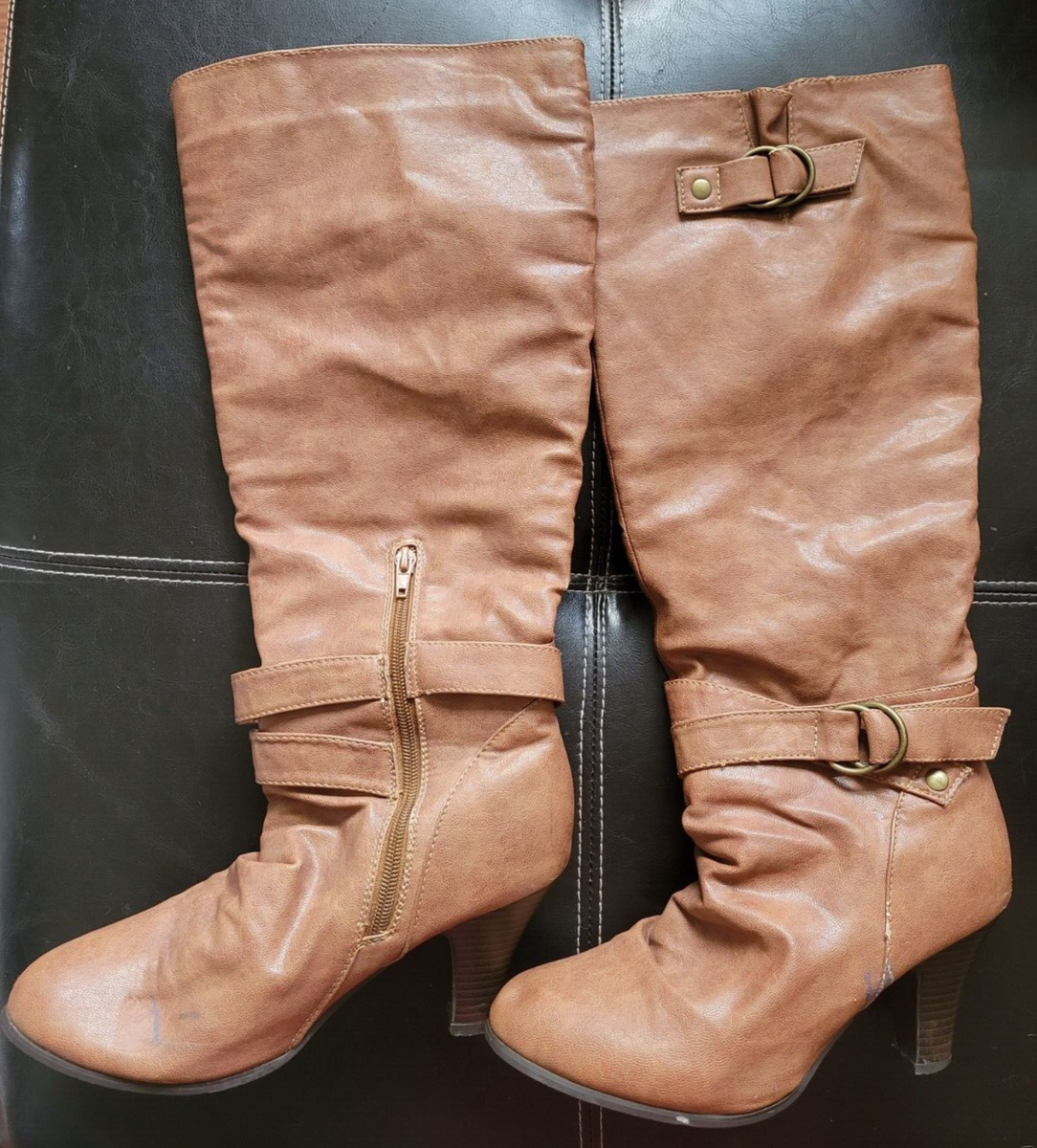 Rue 21 Light Brown Faux Leather Knee Buckle Strap Zip 3