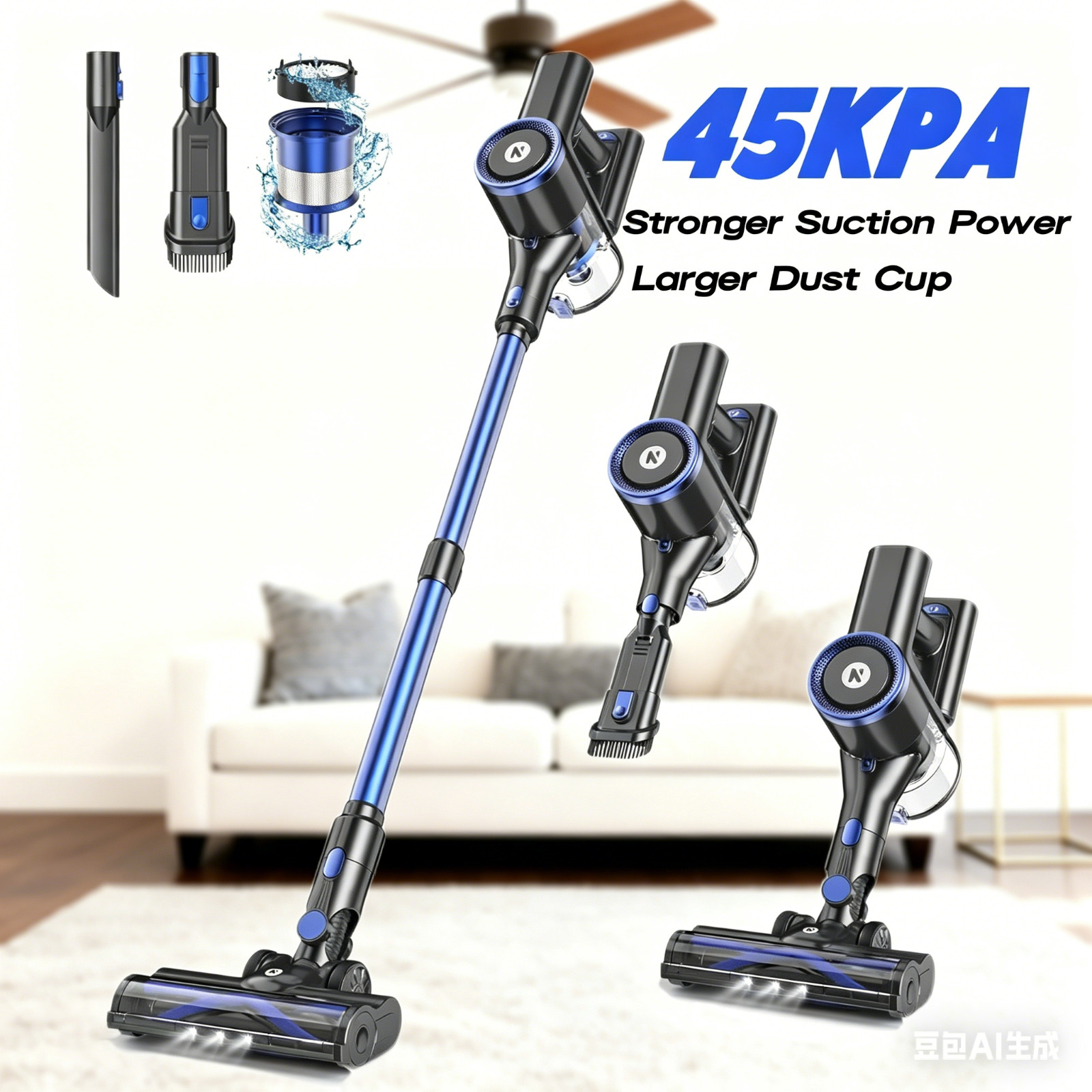 Cordless Vacuum Cleaner 45KPa 45min Runtime 1.5L Pet Hair Carpet Stick Vacuum