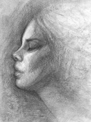 Original Female Profile 8x11 Charcoal Portrait Drawing Realism Figurative Art 