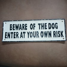 Vintage Cast Iron Beware of Dog 15.5" x 5.5" Enter at Own Risk