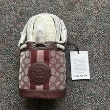 Coach Signature C Mini Bucket Drawstring Crossbody Bag Burgundy Pink New w/ Tags