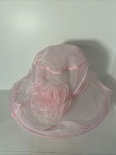 Women  s Pink Kentucky Derby, Church, Wedding, Easter Sheer Wide-Brim Floppy Hat