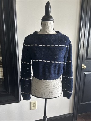 Cleobella Women's Estrella Sweater Blue Size MEDIUM Cropped Blue White $238