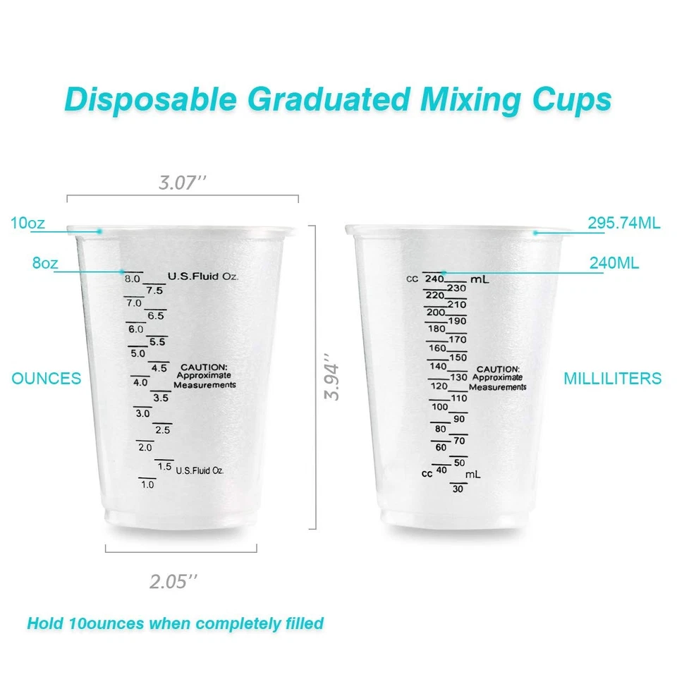 100 peças copos de medição de plástico transparente graduado 8 oz com 100 peças de agitação de madeira... - Imagem 4 de 4