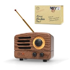 OTR Walnut Retro Vintage Bluetooth Speaker, Small FM Radio/AUX Gift Walnut Wood