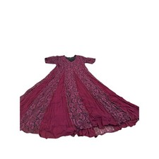 VTG Women Plum Burgundy Floral Lace Panelled M Maxi Dress V-Neck Fairy READ