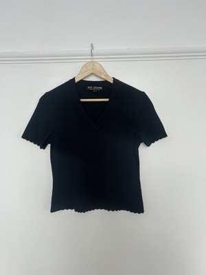St John Basics schwarzer Santana Strick Kurzarm Rundhals Pullover Gr. XS klassisch