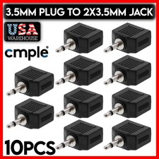 3.5mm Male to Two 3.5mm Female Mono Adapter Connector 1/8'' AUX Splitter 10 PCS