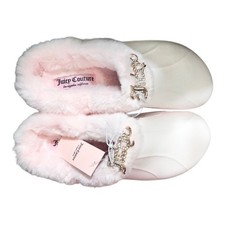 Juicy Couture pink faux fur juicy monogram emblem croc style clog shoes size 10