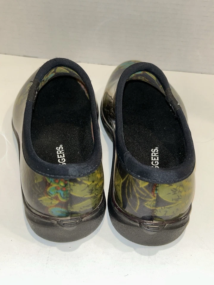 SLOGGERS Rain & Garden Spring Shoes Womens Size 10 Black Floral Clogs USA Made - Image 4 of 4