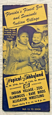 1950s Miami FL Tropical Hobbyland Seminole Indian Village Alligators Pamphlet