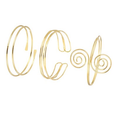 3Pcs Gold Arm Cuff Bracelet for Women, Rotating Adjustable Open Arm Bangle