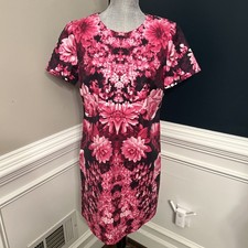 MICHAEL Michael Kors Kew Gardens Pink Floral Knee Dress Size 12 Logo Zip LN