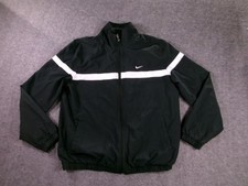 Nike Windbreaker Jacket Mens M Black White Stripe Swoosh Lightweight Mesh