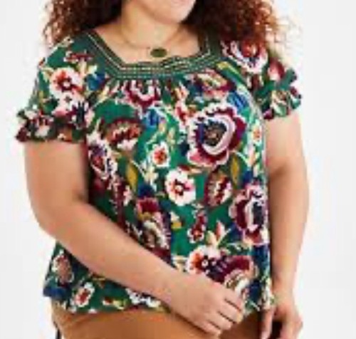 Style & Co Damen Top Übergröße Blütengrün Häkel Eckiger Ausschnitt Blumen Bluse - Bild 6 von 6