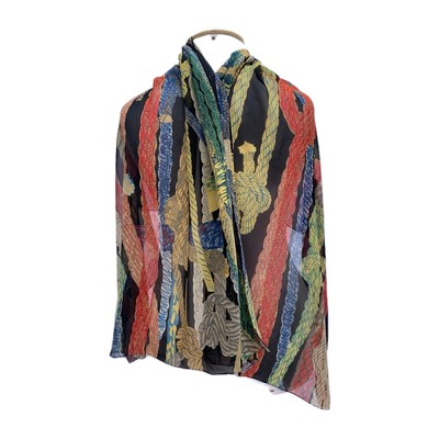 H2# Fabric Frontline Zurich Silk Scarf Rope Print Sheer Wrap Switzerland