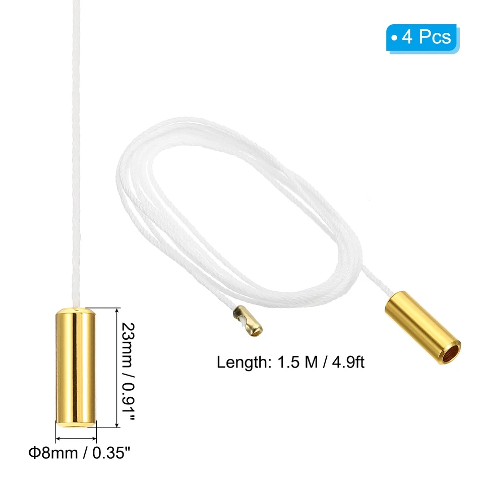 1.5M 4.9ft Ceiling Fan Pull Chain Extender with Gold Tone Cylinder Pendant  4Pcs - Image 2 of 4