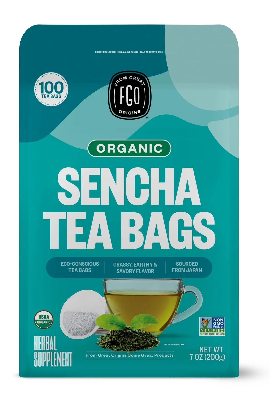 100 Count Eco-conscious Tea Bags Resealable Bag Sour...