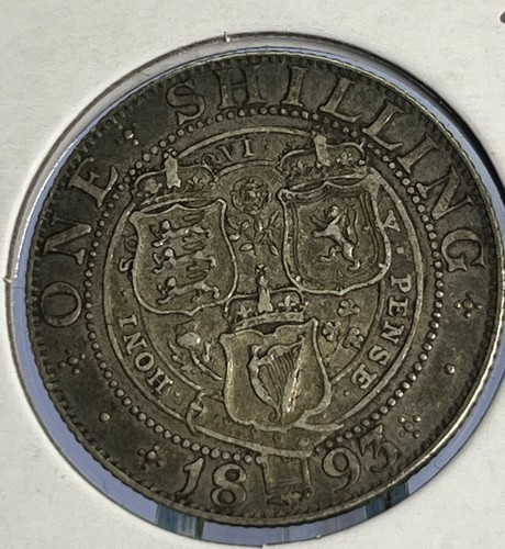 1893 Great Britain SHILLING SILVER COIN XF QUEEN VICTORIA #W04 - Picture 2 of 2