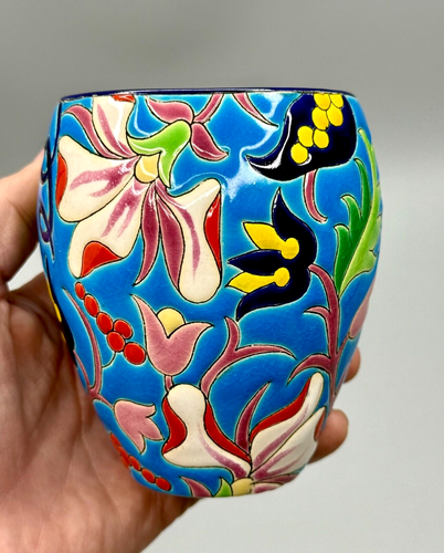 ⭕️ VINTAGE BEAUTIFUL EMAUX DE LONGWY ENAMEL FLORAL 4IN VASE MADE IN FRANCE - Picture 8 of 9