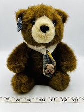 Applause Teddy Bear Plush With Neck Tie  Collar 1986 Brown Ryan Vintage
