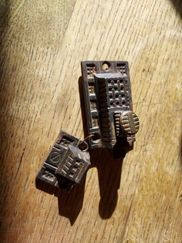 Vintage Cast Iron Cabinet Latch & Keeper Decorative Knob - No Screws Lot 10