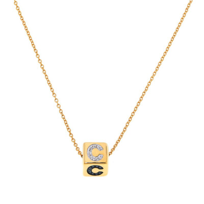 Diamond & Gemstone Womens Letter ''C'' Initial Sterling Silver Necklace, Goldtone