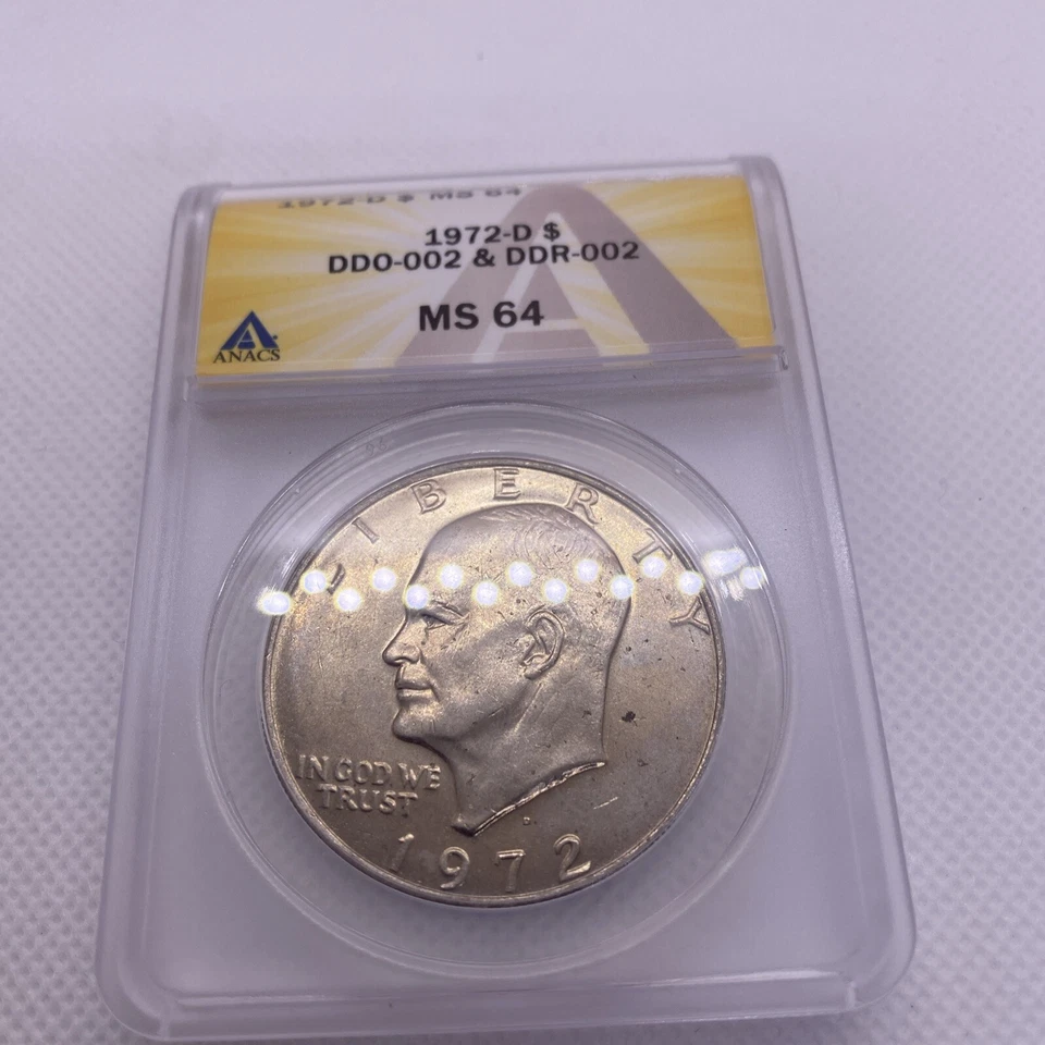 1972 D Eisenhower Ike Dollar DDO-002 & DDR-002  ANACS MS64 - Image 3 of 4