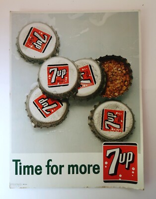 Vtg Advertising Graphic '64 7-UP Soda Time for More Stand-Up Store Sign Rare
