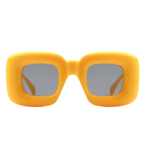 Square Irregular Chic Chunky Bloated Balloon Fashion Womens Yellow Sunglasses - Picture 2 of 3