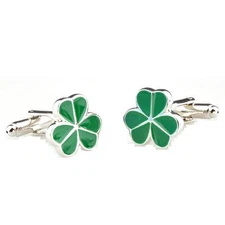 Clover Green Irish Ireland Shamrock Pair Cufflinks Gift Box & Polishing Cloth