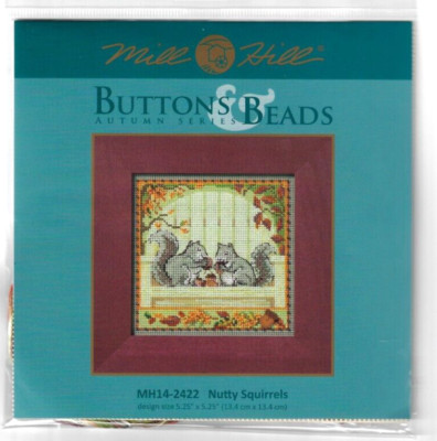 Nutty Squirrels Buttons & Beads Autumn Series Mill Hill Cross Stitch