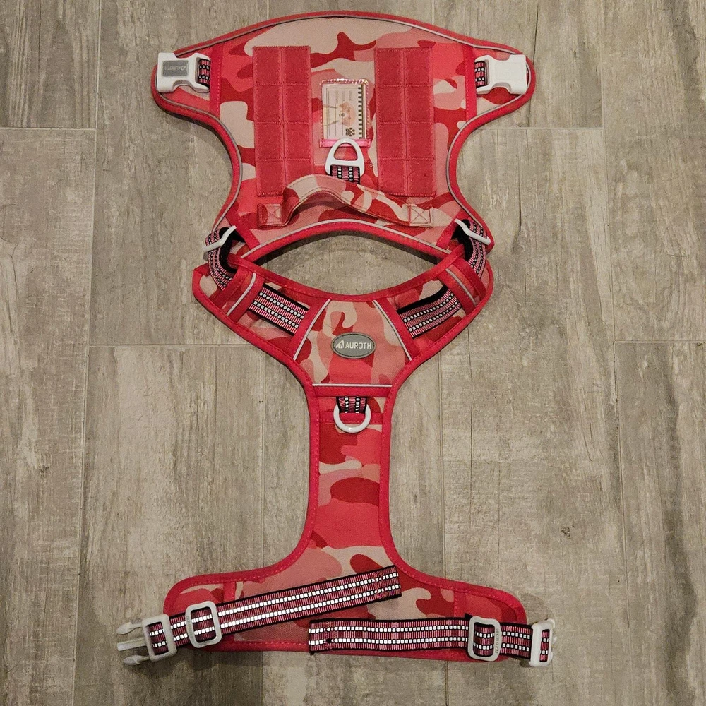 Dog Harness Size L Red Pink Camo Adjustable 4 Buckle Soft Padded Vest