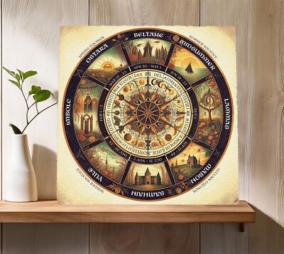 Keramik UV Druck Bild Fliese Plakette ''Heidnisches Rad des Jahres'' 20cm x 20cm