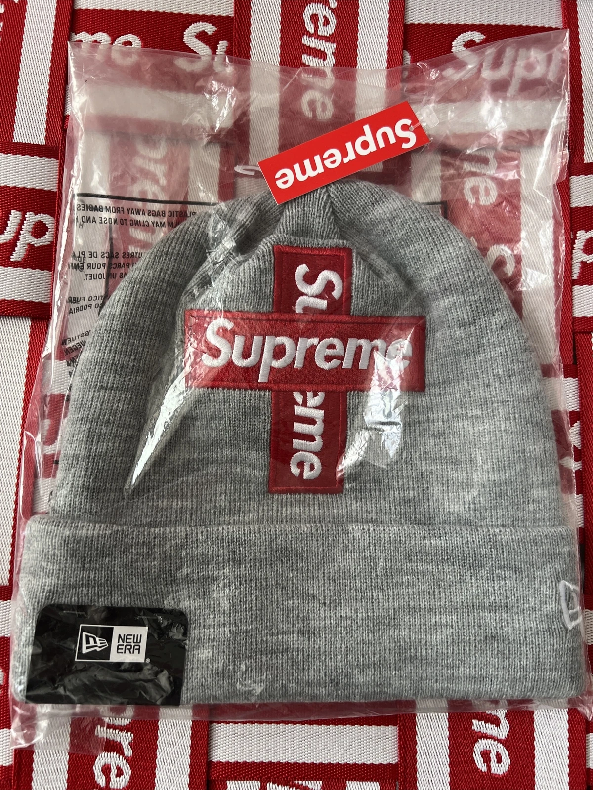 Beanie logo boîte croix suprême vintage ! FW20 ! Gris bruyère ! Neuf avec étiquettes ! Rare ! 100 % authentique