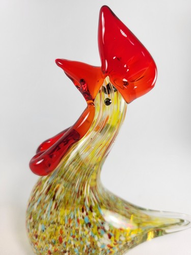 Murano Style Hand Blown Art Glass Red & Yellow Rooster Hen Bird 6"  - Picture 5 of 10