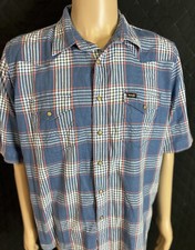 Wrangler Shirt Mens L Indigo Western Pearl Snap Button Up Short Sleeve VTG