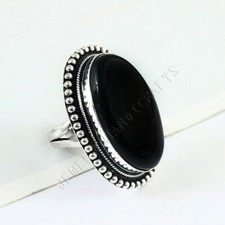 925 Sterling Silver Ring, Large Black Onyx Gemstone Handmade Designer Gift Ring