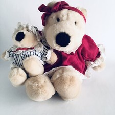 Vtg Commonwealth Toys Collectible 17" Plush Mama Bear And Baby Dress HK-12 Rare