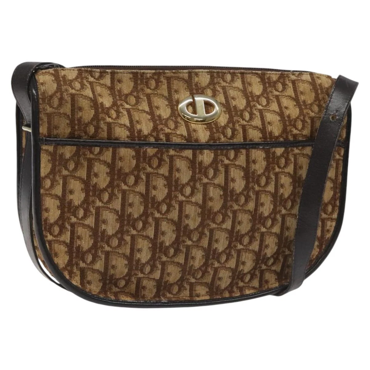 Sac bandoulière Christian Dior trotteur toile marron or authentique 114913