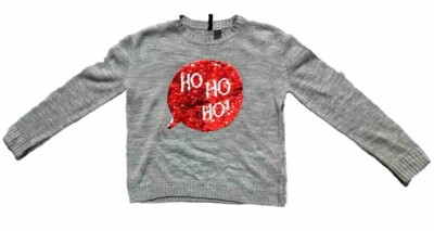 H&M Grey Ho Ho Ho, No No No Reversible Sequin Christmas Sweater Size XS