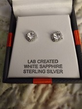 New Lab Created White Sapphire Sterling Silver Stud Earrings & Pendant  