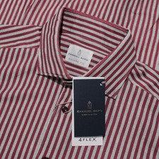 Emanuel Berg NWT Casual Button Down Shirt Size 41 16 M/L in Red Gray Stripes