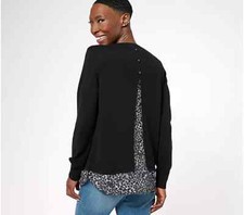 Joan Rivers Cotton Rayon Mixed Media Sweater-Black-Medium A609417 NEW