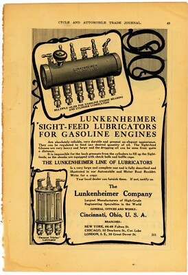 1911 Lunkenheimer Company Ad: Lubricators for Gas Engines - Cincinnati, OhiO