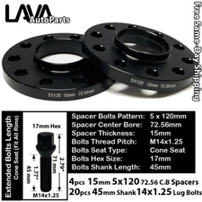 4PC 15MM THICK 5X120 72.56MM C.B WHEEL SPACER+20 14X1.25 BOLT FIT BMW MINI MODEL