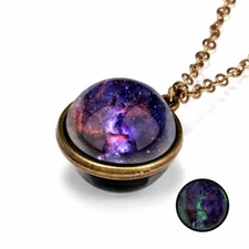 Galaxy Universe Rainbow Pendant Necklace Glass Space  Glow in the Dark Gift