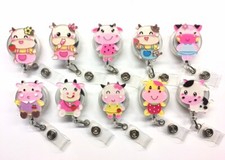 Cute Cow Cartoon Character Retractable ID Badge Reel / Name Tag